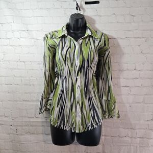 Essentials Milano Blouse Bell Sleeve Cut Out Sz Lg Y2K Fairy Retro psychedelic